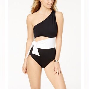 Lauren Ralph Lauren Bel Aire Cutout One-Shoulder One Piece Swimsuit black SZ 14
